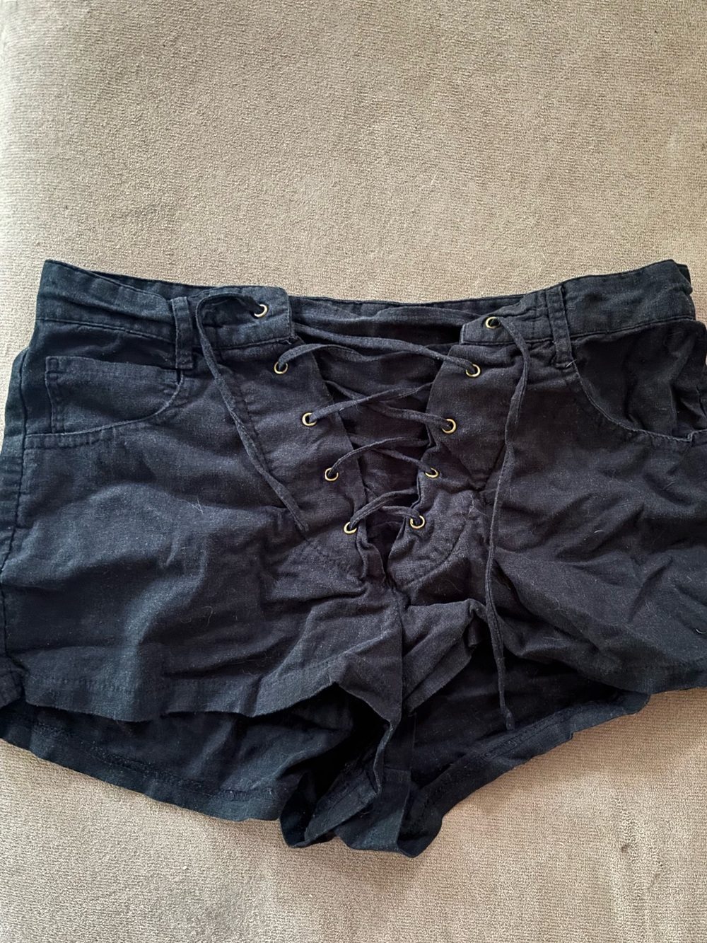 Vintage linen black high waisted shorts